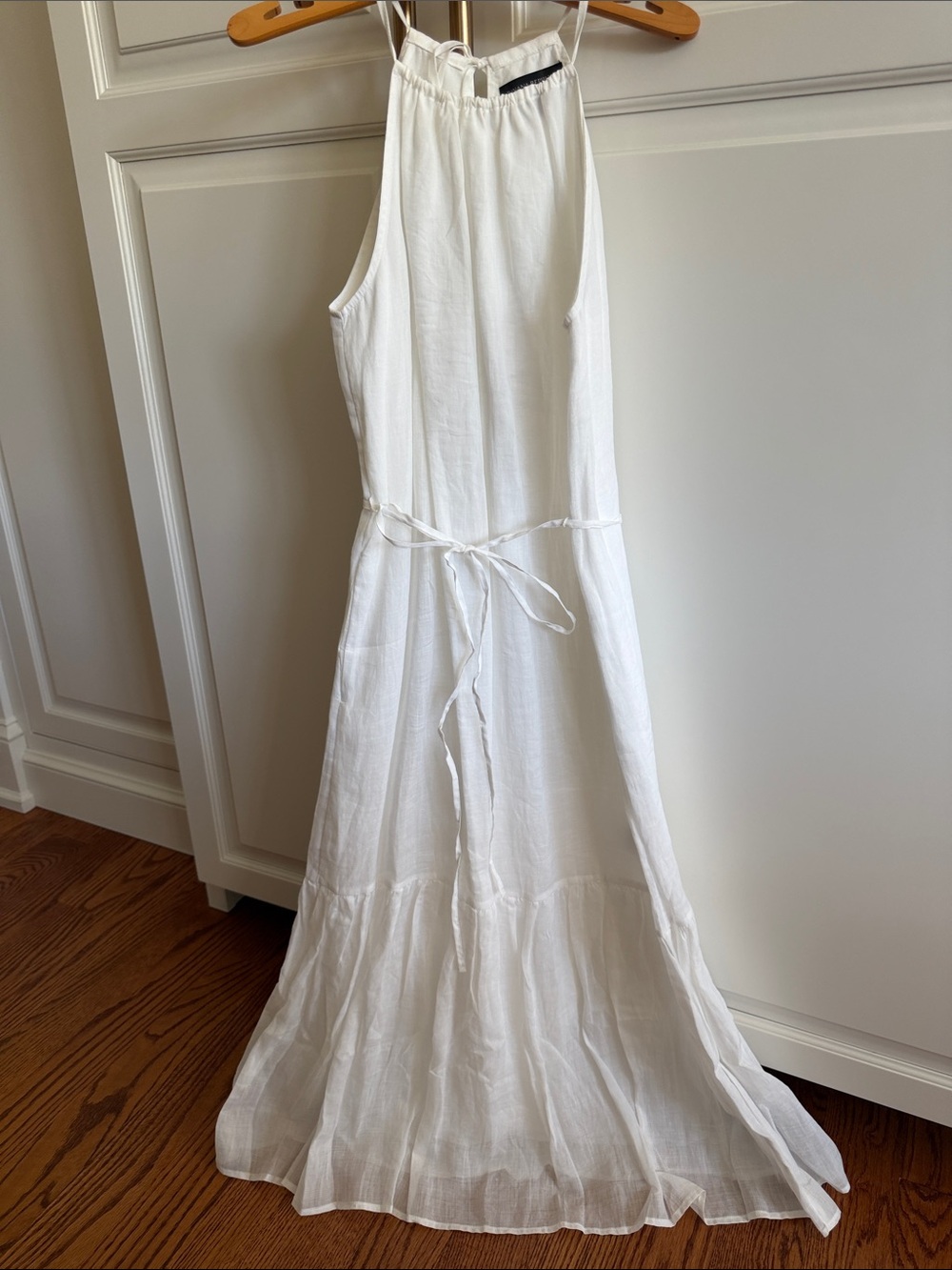 Banana Republic crisp White Ramie linen lined Halter Maxi Dress Waist XS NWOT - Picture 5 of 15